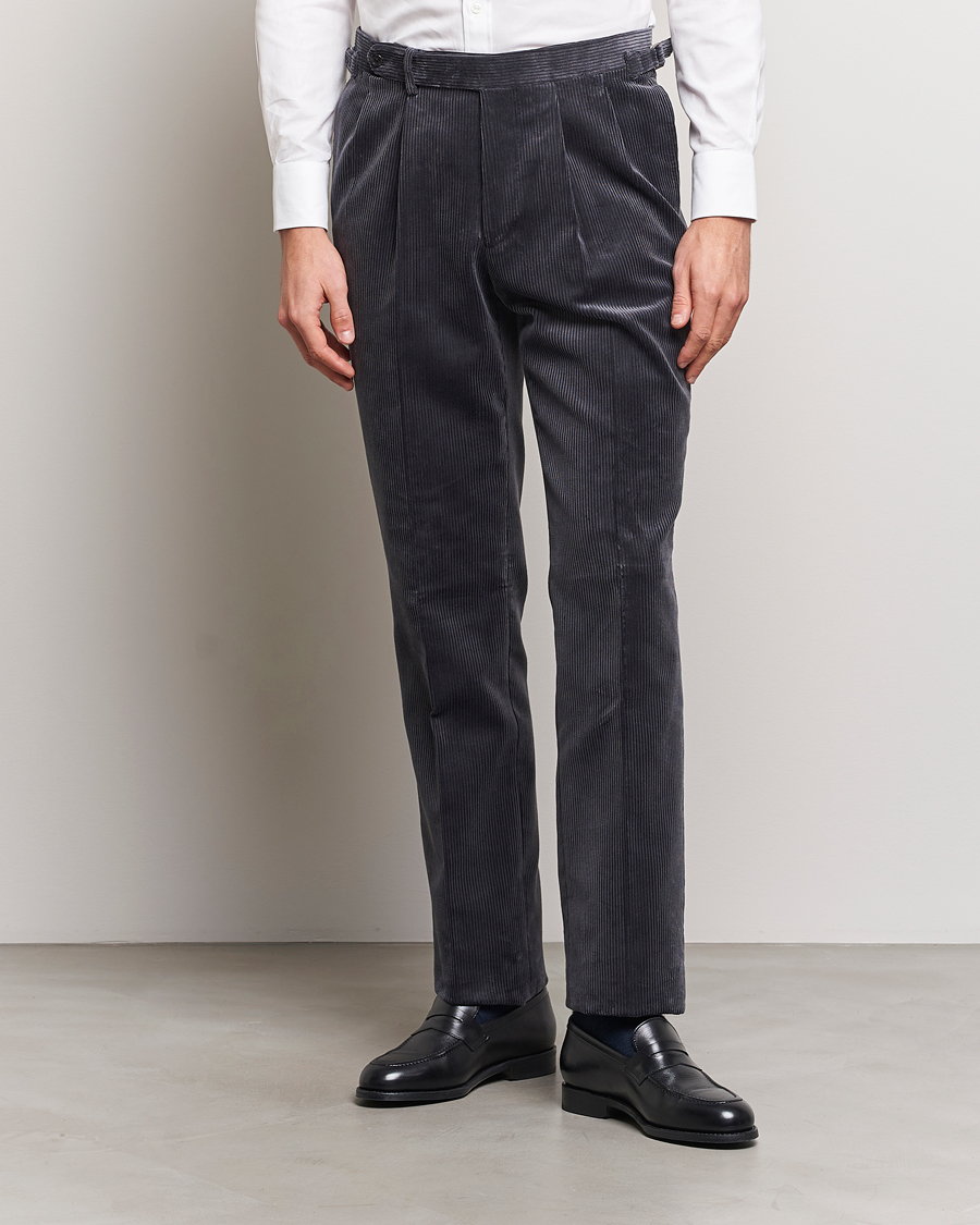 Homme | Pantalons | Beams F | Corduroy Side Adjuster Trousers Charcoal
