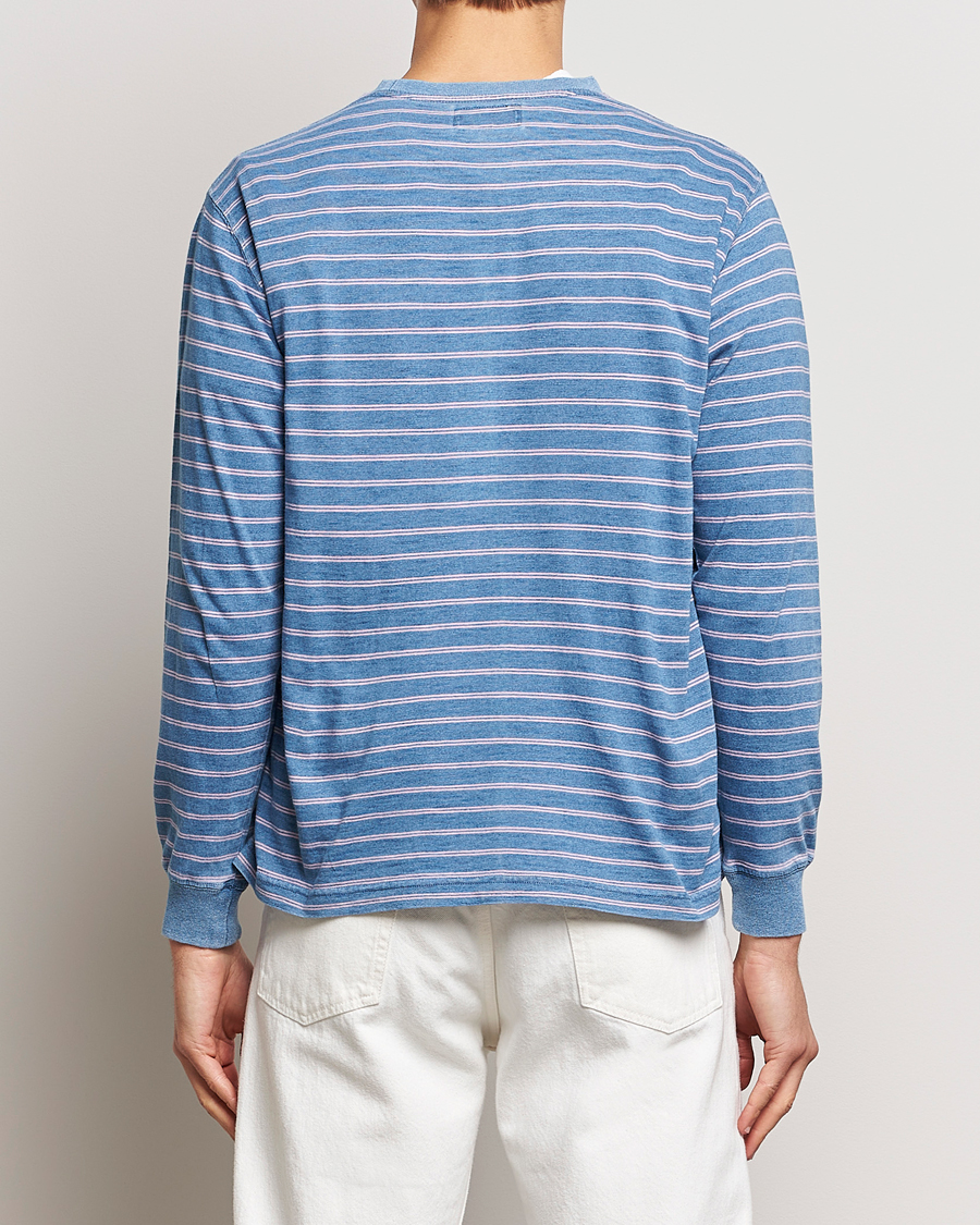 Homme | T-shirts | BEAMS PLUS | Indigo Stripe Long Sleeve T-Shirt Light Blue