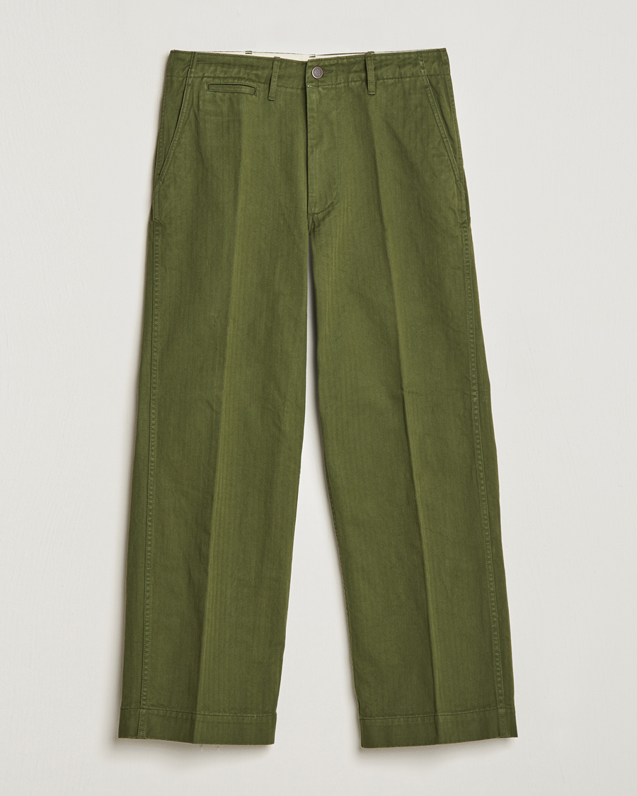 BEAMS PLUS MIL Herringbone Trousers Olive - Acheter BEAMS PLUS