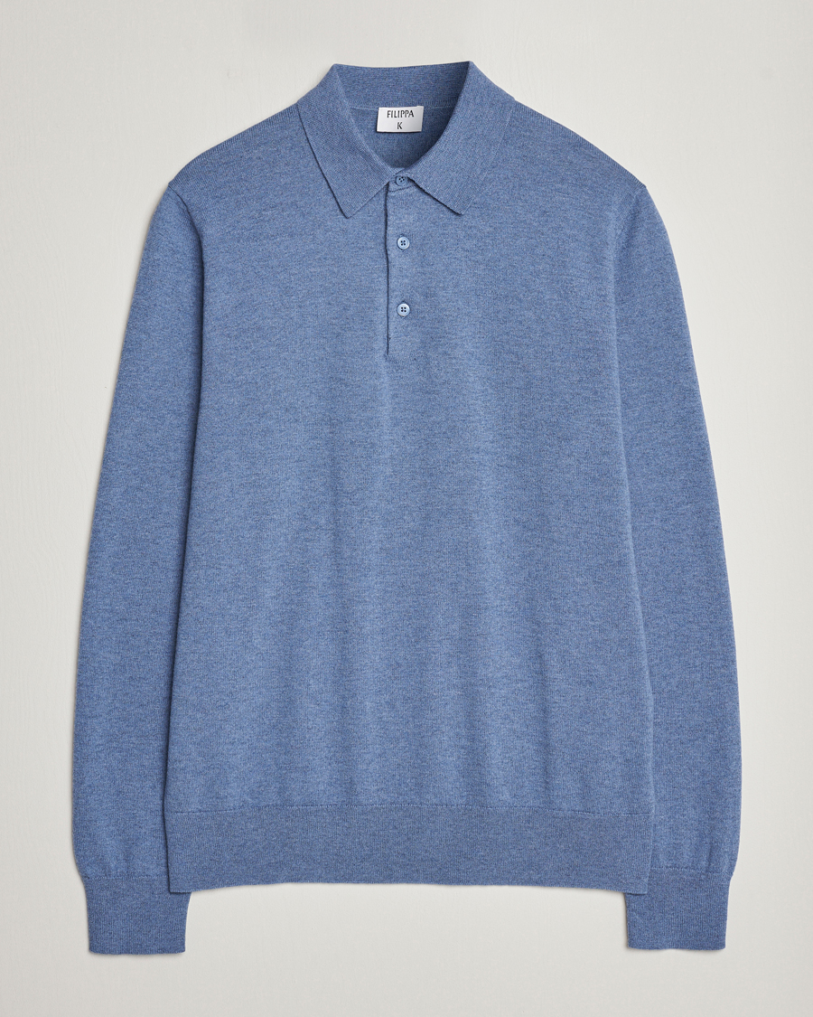 Homme | Pulls Et Tricots | Filippa K | Knitted Polo Shirt Paris Blue
