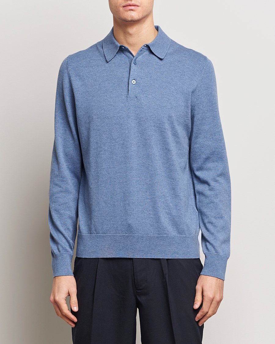 Homme | Soldes | Filippa K | Knitted Polo Shirt Paris Blue