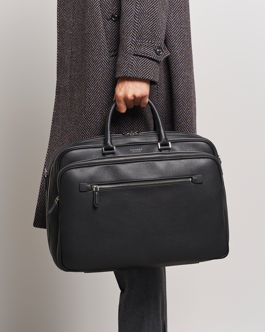 Homme | Italian Department | Canali | Grain Leather Weekend Bag Black
