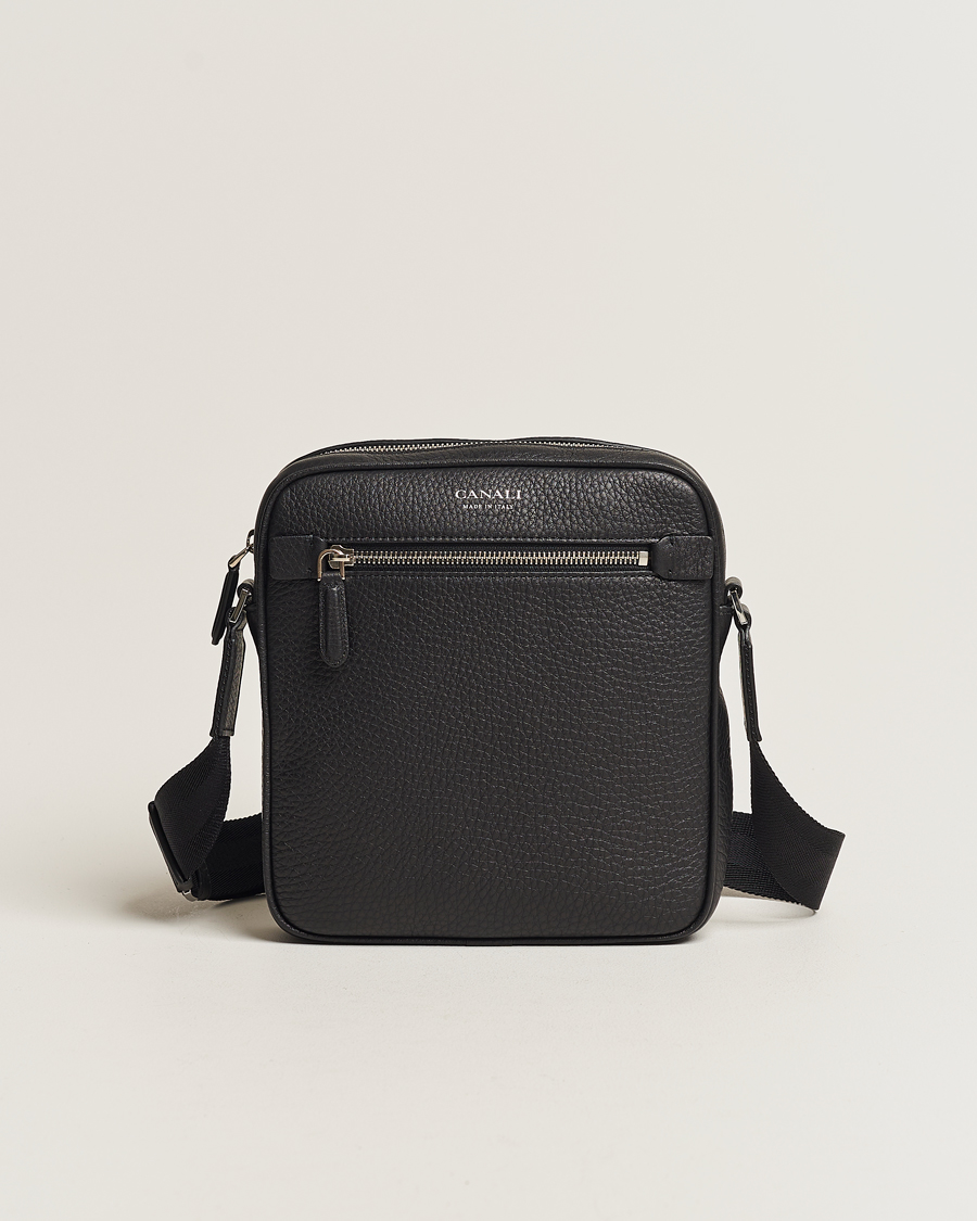 Homme | Canali Grain Leather Shoulder Bag Black | Canali | Grain Leather Shoulder Bag Black