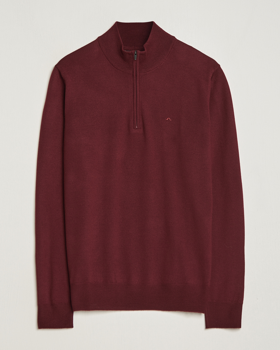 Homme | Pulls Et Tricots | J.Lindeberg | Kiyan Quarter Zip Wool Sweater Zinfandel