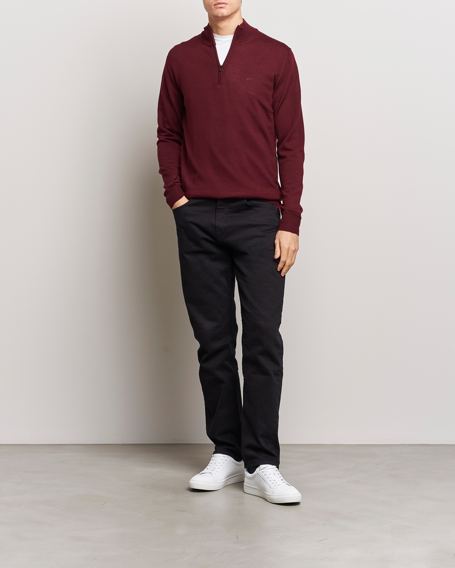 Homme | Pulls Et Tricots | J.Lindeberg | Kiyan Quarter Zip Wool Sweater Zinfandel