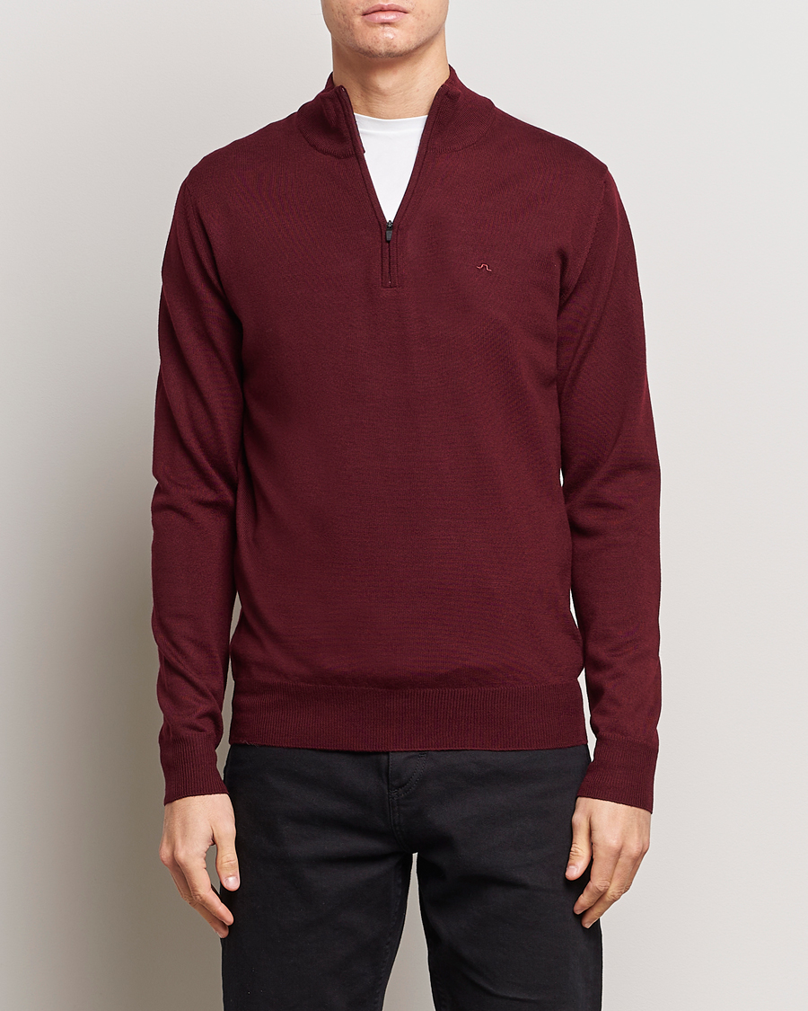 Homme | Soldes -30% | J.Lindeberg | Kiyan Quarter Zip Wool Sweater Zinfandel
