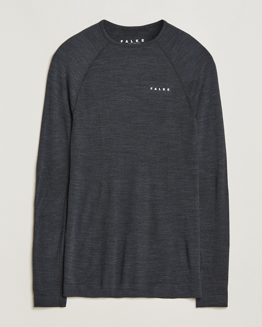 Homme | T-shirts | Falke | Long Sleeve Wool Tech Shirt Black
