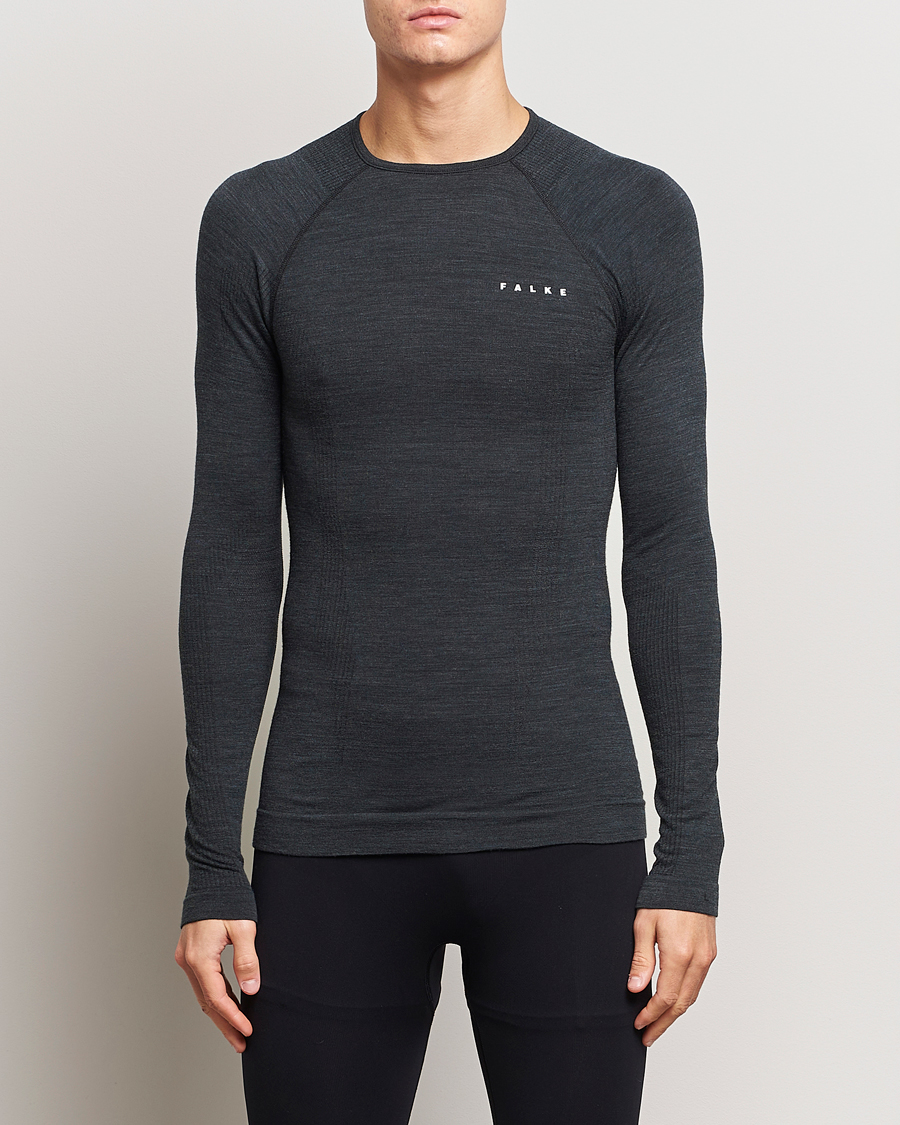Homme | T-shirts | Falke | Long Sleeve Wool Tech Shirt Black