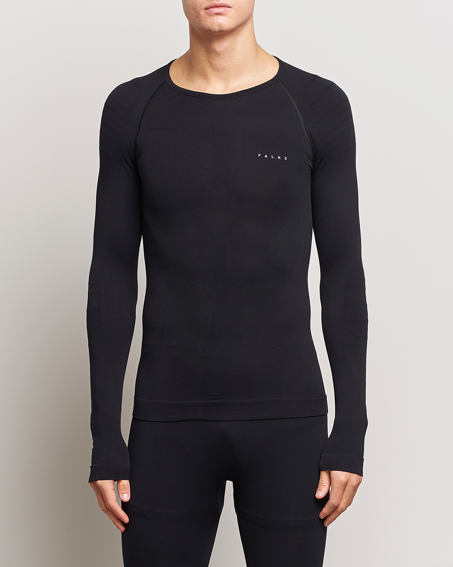 Homme | T-shirts | Falke | Long Sleeve Warm Shirt Black