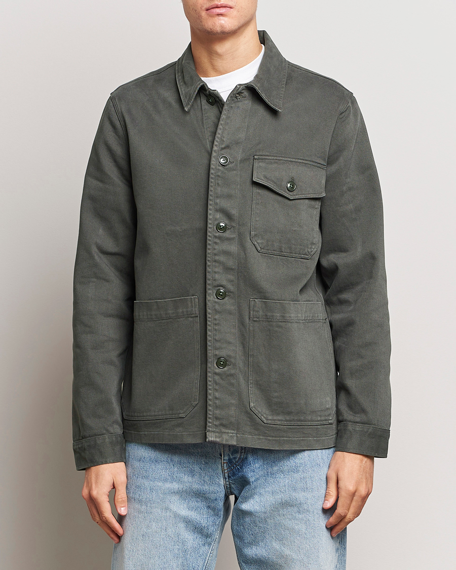 Homme | Chemises | A Day's March | Patch Pocket Sturdy Twill Overshirt Olive