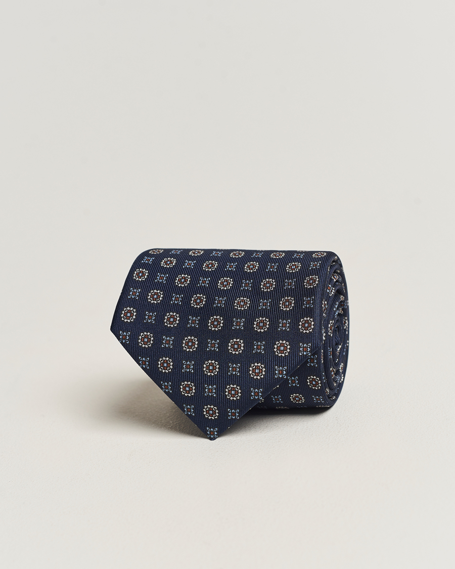 Homme | E. Marinella 3-Fold Printed Silk Tie Navy | E. Marinella | 3-Fold Printed Silk Tie Navy