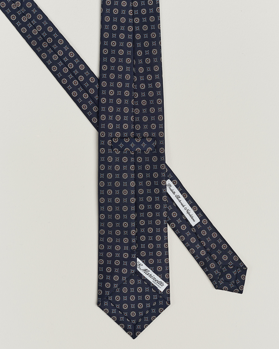 Homme | E. Marinella 3-Fold Printed Silk Tie Navy | E. Marinella | 3-Fold Printed Silk Tie Navy