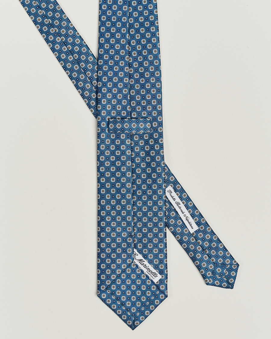 Homme | E. Marinella 3-Fold Printed Silk Tie Blue | E. Marinella | 3-Fold Printed Silk Tie Blue