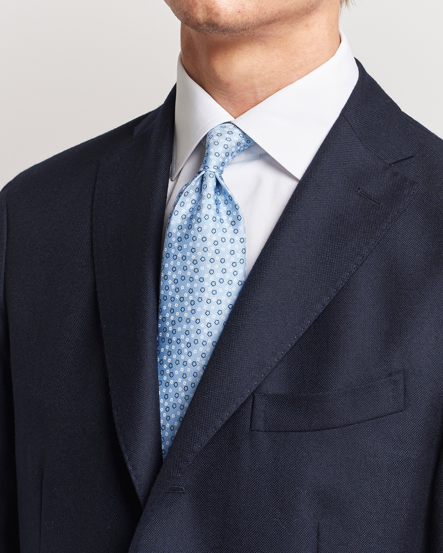 Homme | Cravates | E. Marinella | 3-Fold Printed Silk Tie Light Blue
