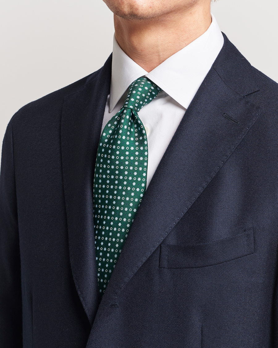 Homme | Italian Department | E. Marinella | 3-Fold Printed Silk Tie Dark Green