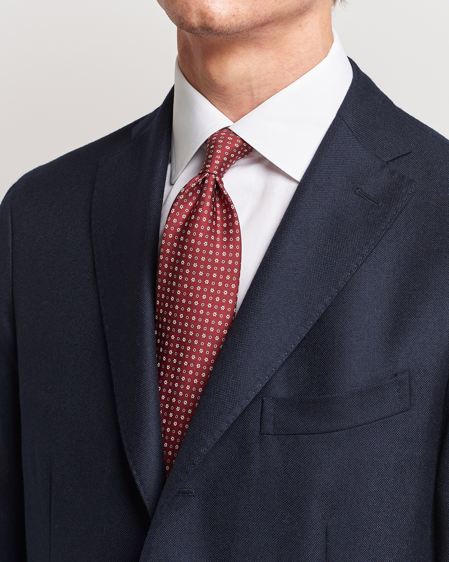 Homme | E. Marinella 3-Fold Printed Silk Tie Burgundy | E. Marinella | 3-Fold Printed Silk Tie Burgundy