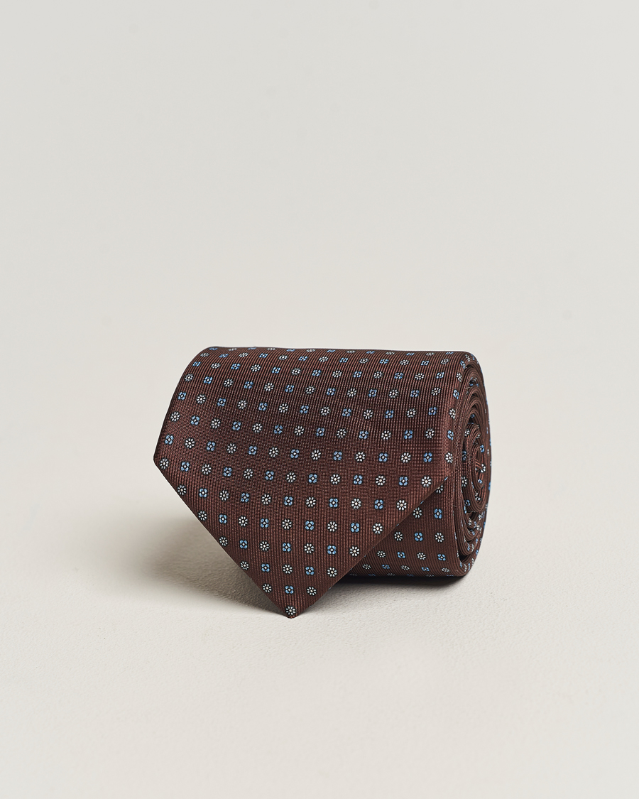 Homme | E. Marinella 3-Fold Printed Silk Tie Brown | E. Marinella | 3-Fold Printed Silk Tie Brown