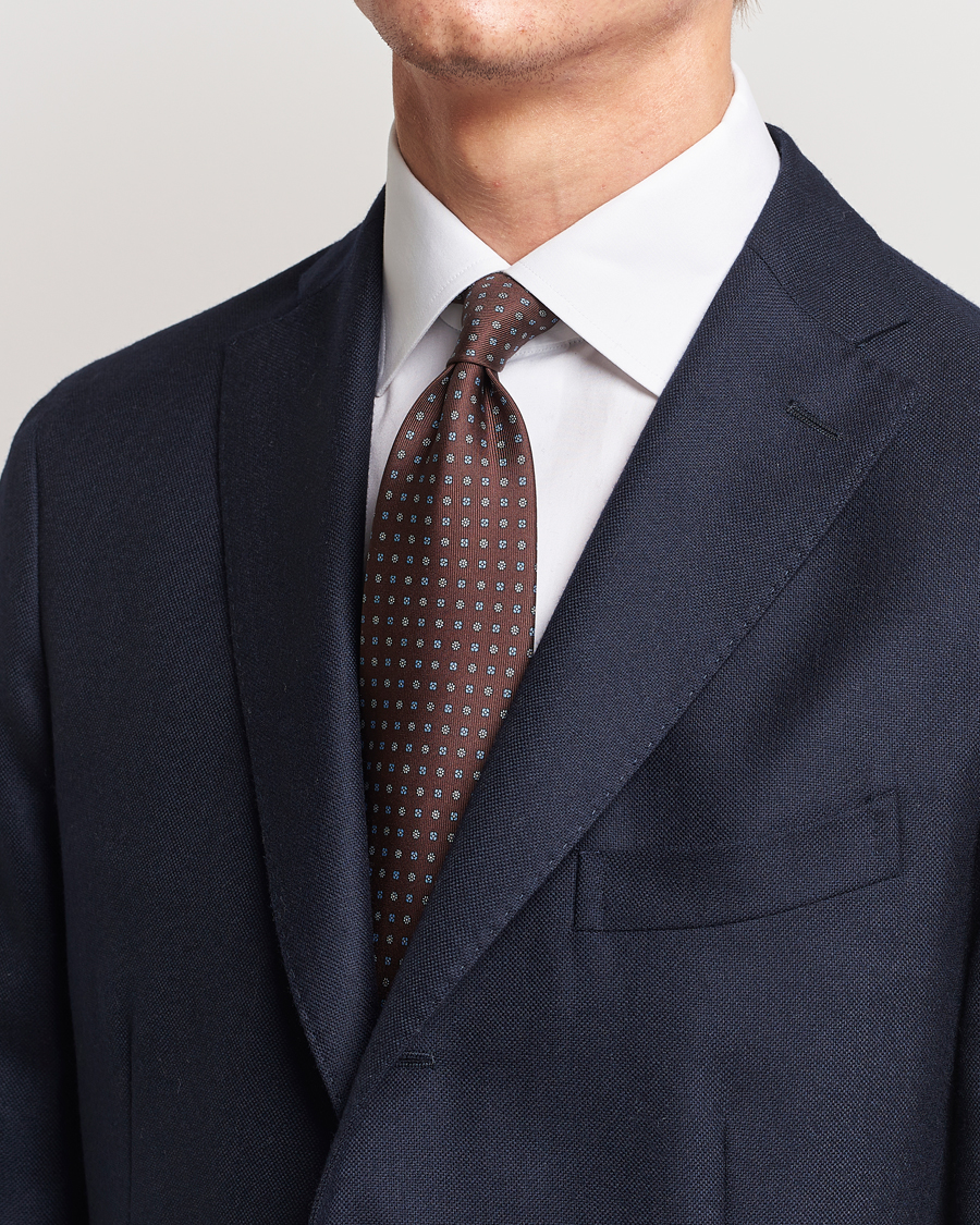 Homme | E. Marinella 3-Fold Printed Silk Tie Brown | E. Marinella | 3-Fold Printed Silk Tie Brown