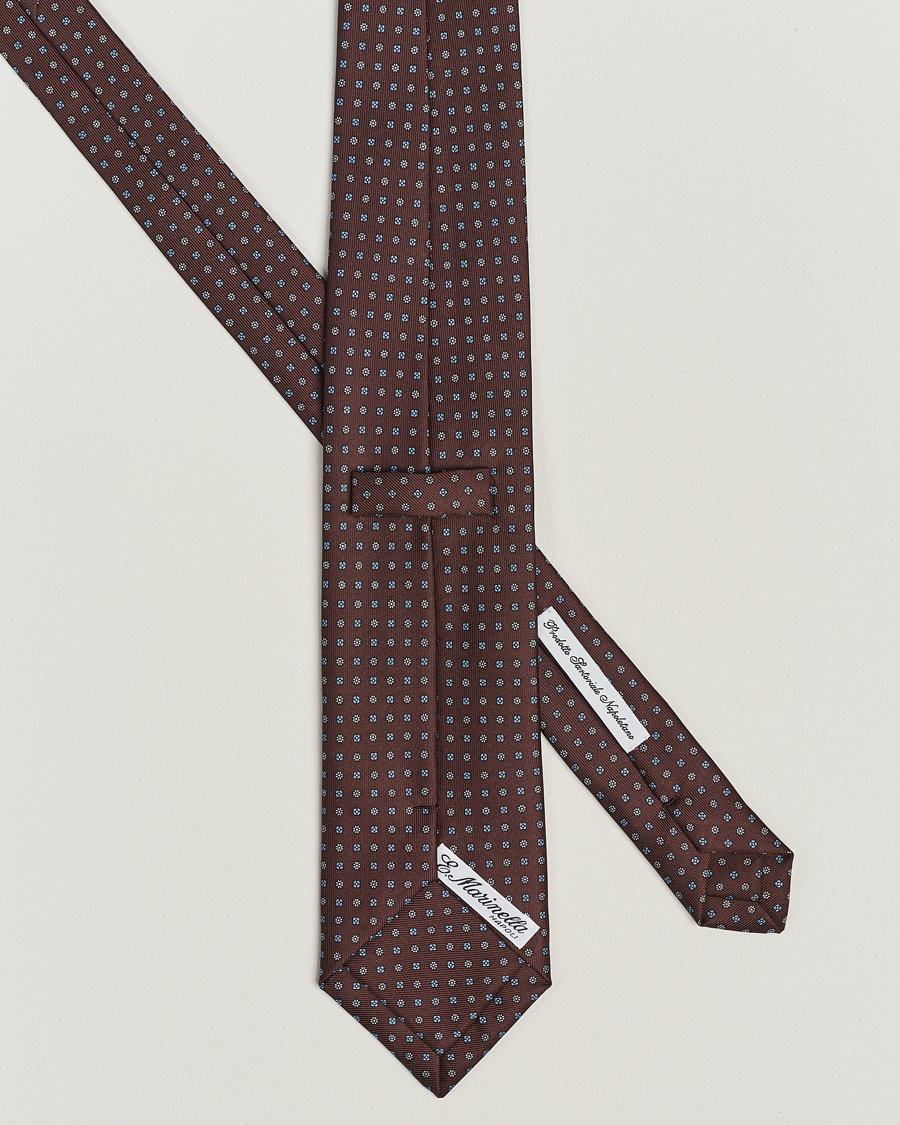 Homme | E. Marinella 3-Fold Printed Silk Tie Brown | E. Marinella | 3-Fold Printed Silk Tie Brown