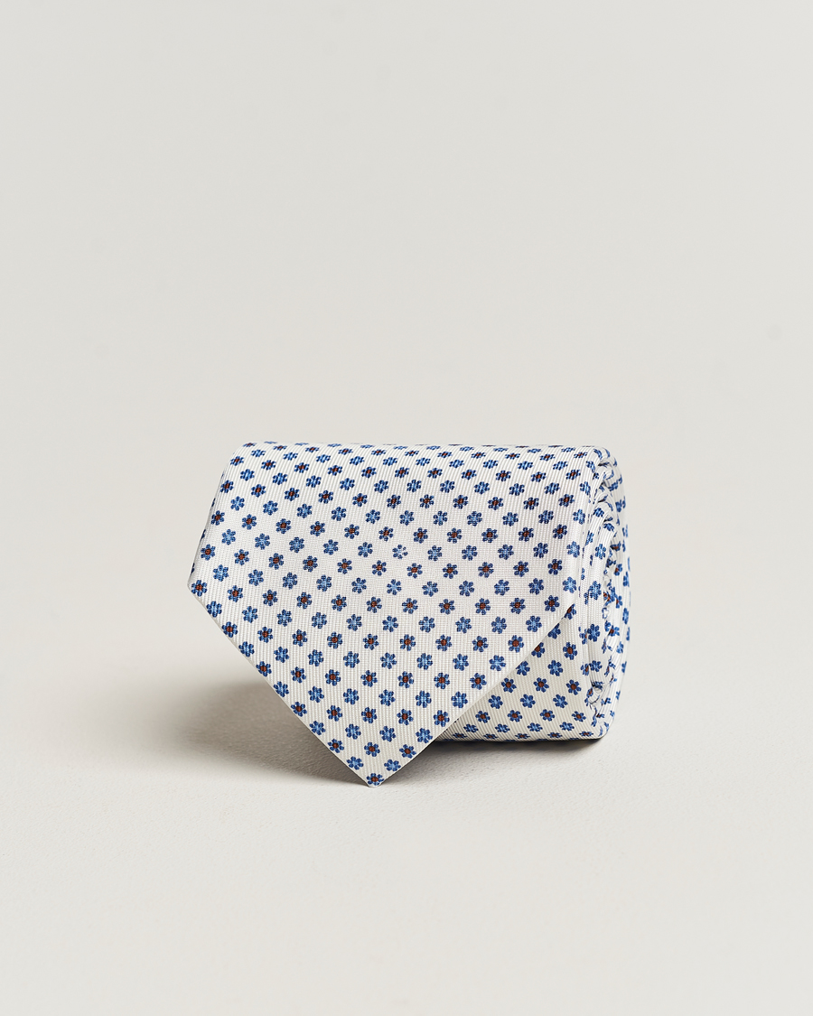 Homme | E. Marinella 3-Fold Printed Silk Tie White | E. Marinella | 3-Fold Printed Silk Tie White