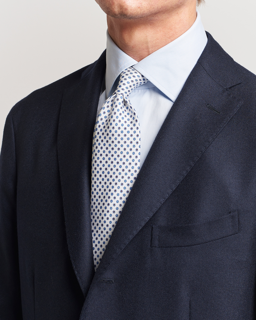 Homme | Cravates | E. Marinella | 3-Fold Printed Silk Tie White