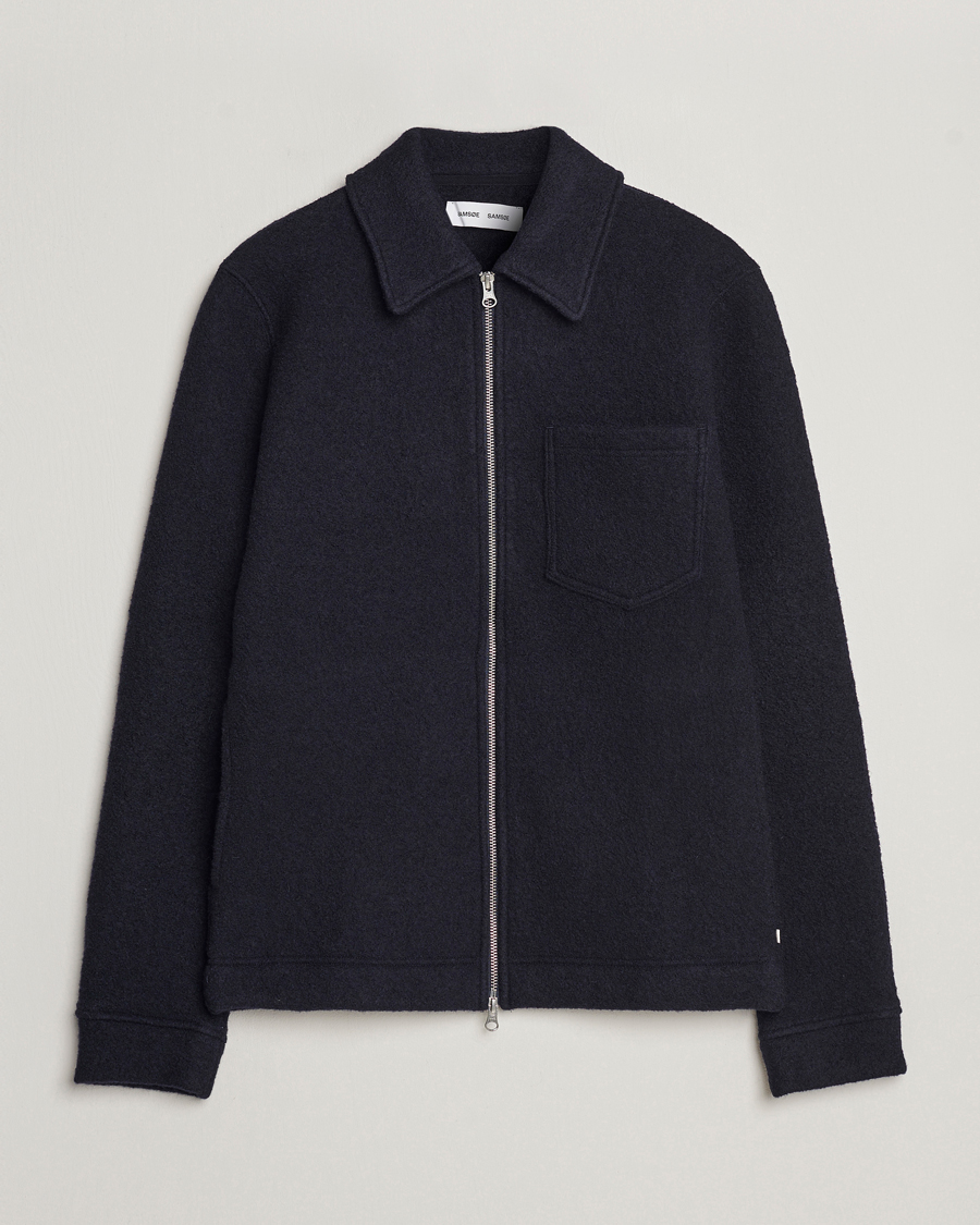Homme | Pulls Et Tricots | Samsøe Samsøe | Hannes Boiled Wool Full Zip Salute Navy
