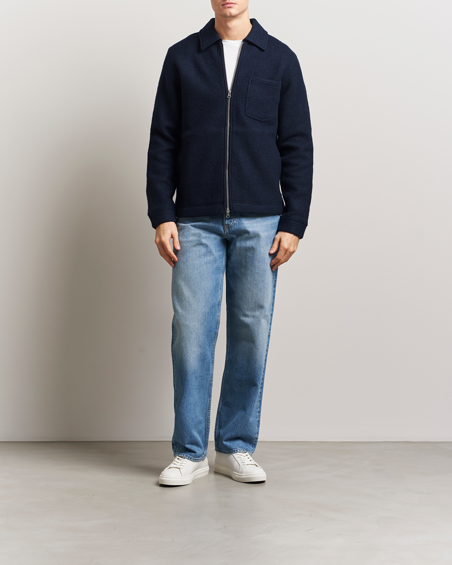 Homme | Pulls Et Tricots | Samsøe Samsøe | Hannes Boiled Wool Full Zip Salute Navy