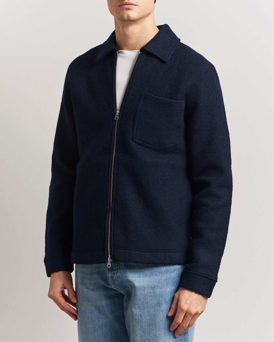 Homme | Pulls Et Tricots | Samsøe Samsøe | Hannes Boiled Wool Full Zip Salute Navy