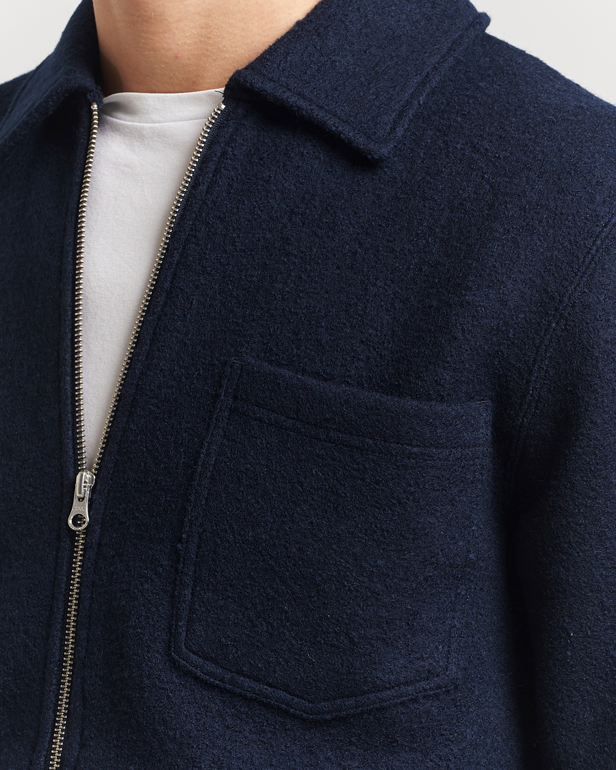 Homme | Pulls Et Tricots | Samsøe Samsøe | Hannes Boiled Wool Full Zip Salute Navy