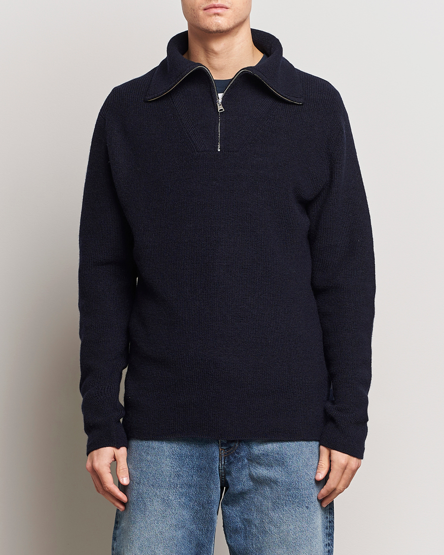 Homme | Sections | NN07 | Carl Rib Knitted Half Zip Navy Blue