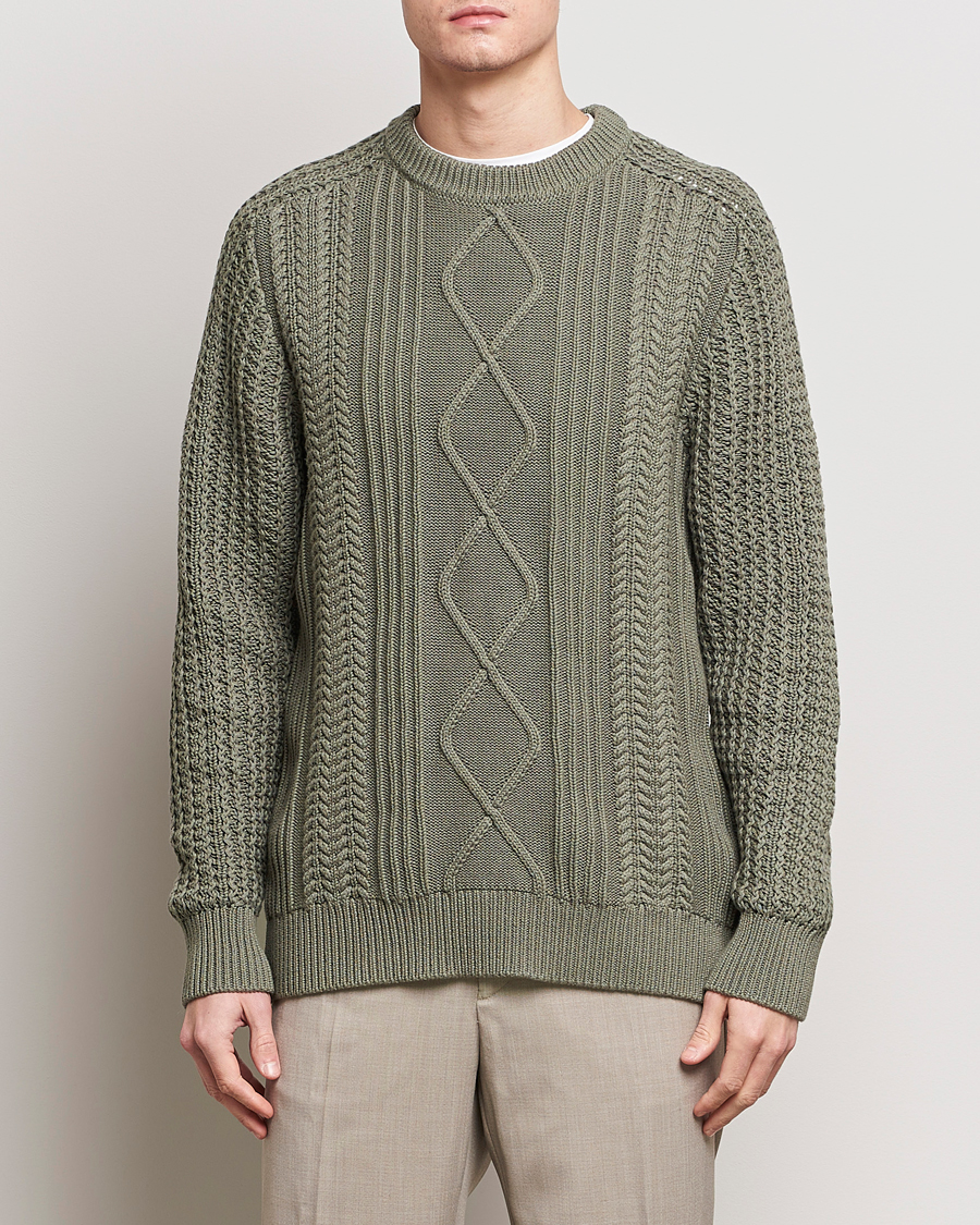 Men | Knitted Jumpers | NN07 | Caleb Cable Knit Sweater Khaki Sand