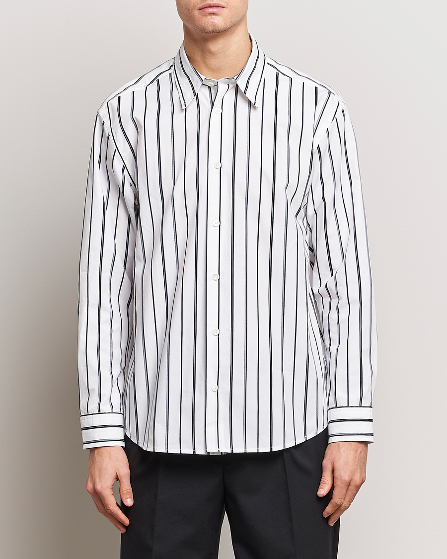 Homme | Chemises Décontractées | NN07 | Quinsy Striped Cotton Shirt White/Blue