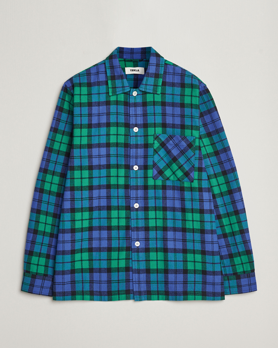 Homme | Peignoirs Et Pyjamas | Tekla | Flannel Checked Pyjama Shirt Green/Blue