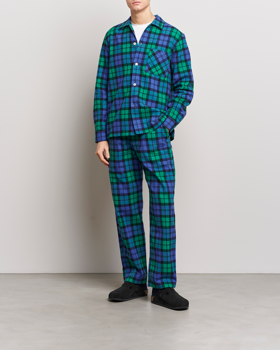 Homme | Peignoirs Et Pyjamas | Tekla | Flannel Checked Pyjama Shirt Green/Blue