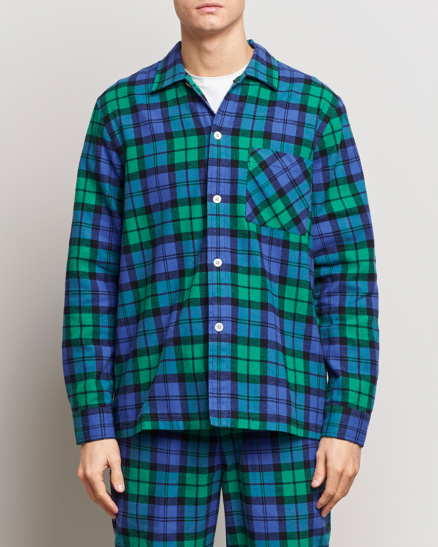 Homme | Peignoirs Et Pyjamas | Tekla | Flannel Checked Pyjama Shirt Green/Blue