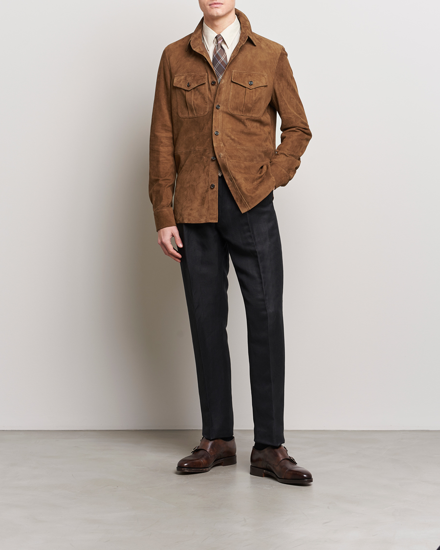 Homme | Manteaux Et Vestes | Ralph Lauren Purple Label | Suede Shirt Jacket Dark Brown