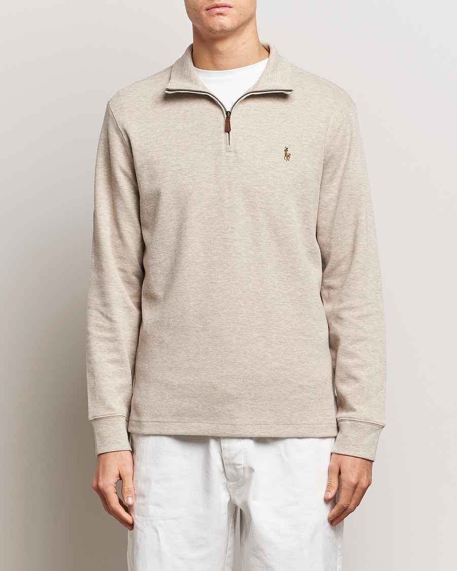 Homme | Pulls Et Tricots | Polo Ralph Lauren | Double Knit Jaquard Half Zip Sweater Beige Heather