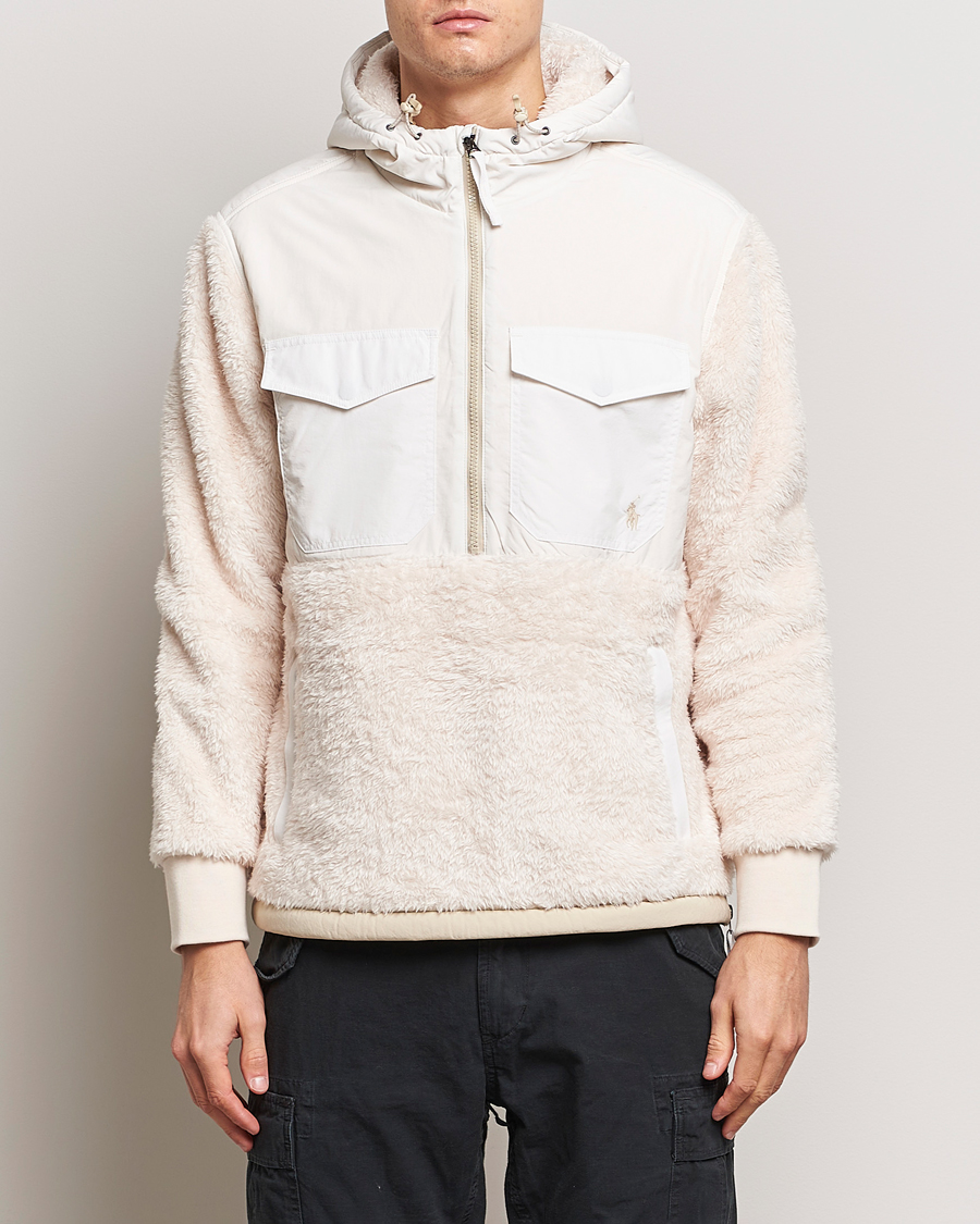 Men | Hooded Sweatshirts | Polo Ralph Lauren | Curly Sherpa/Nylon Half Zip Hoodie Cream Multi