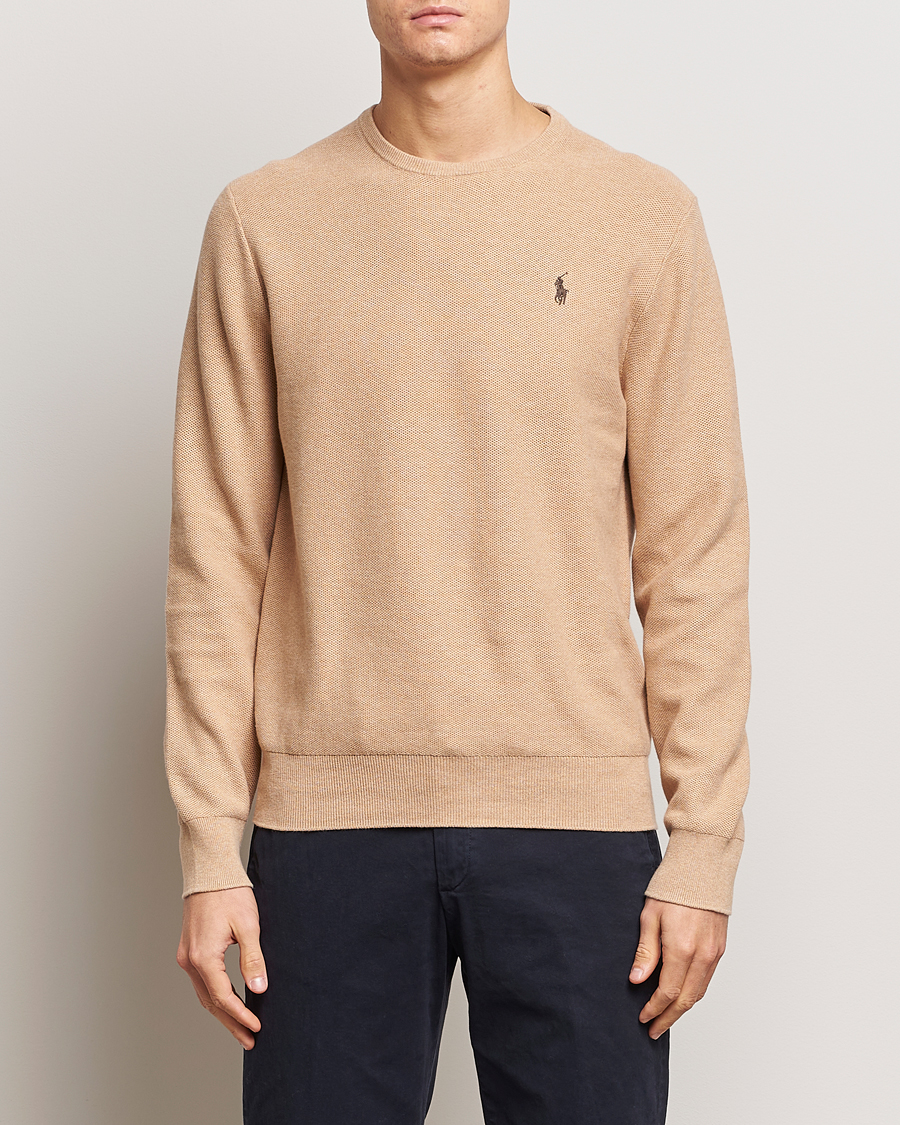 Homme | Pulls Et Tricots | Polo Ralph Lauren | Textured Cotton Crew Neck Sweater Camel Melange