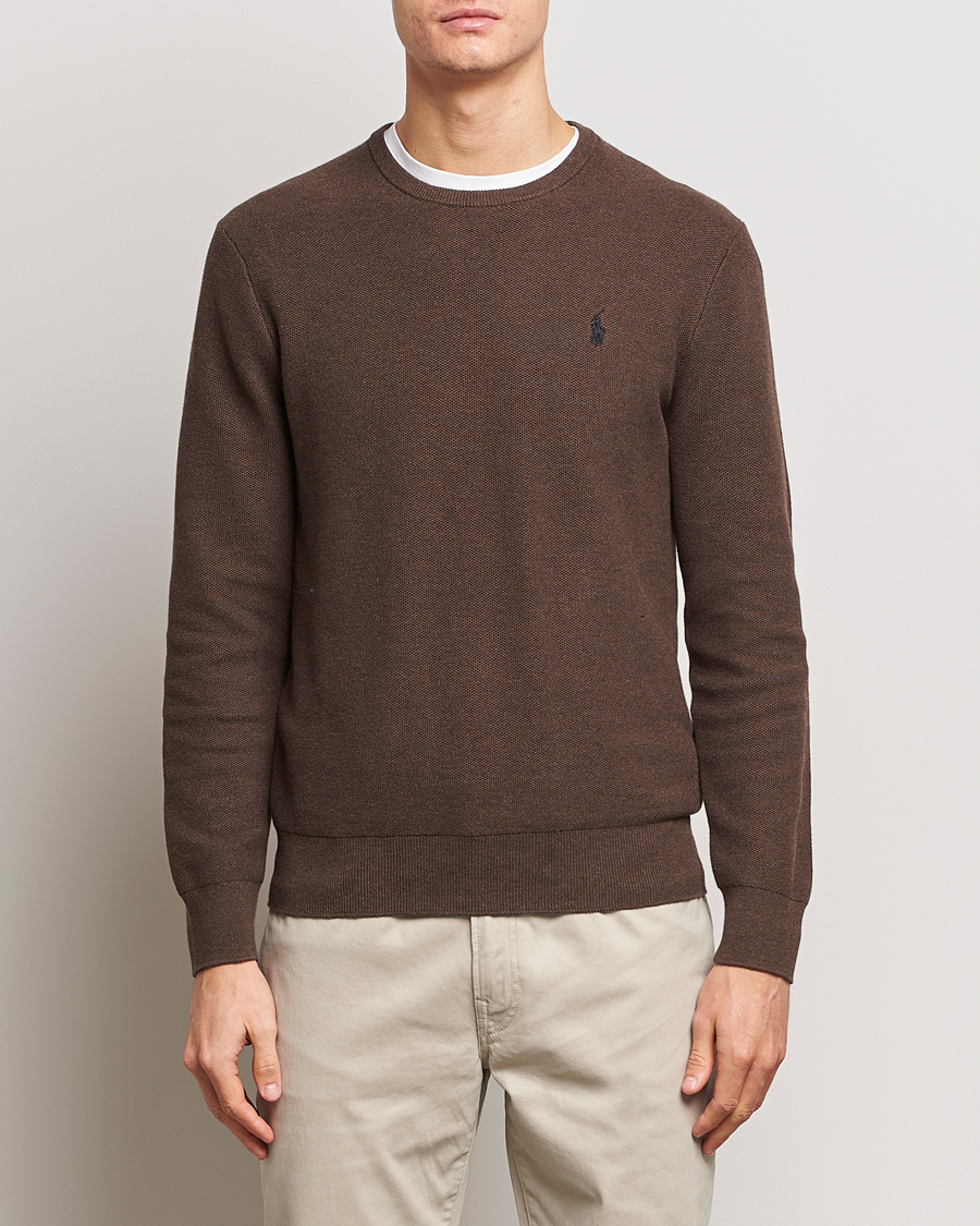 Homme | Pulls Tricotés | Polo Ralph Lauren | Textured Cotton Crew Neck Sweater Spa Brown Heather