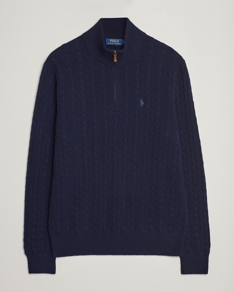 Homme | Pulls Et Tricots | Polo Ralph Lauren | Wool/Cotton Cable Half-Zip Hunter Navy