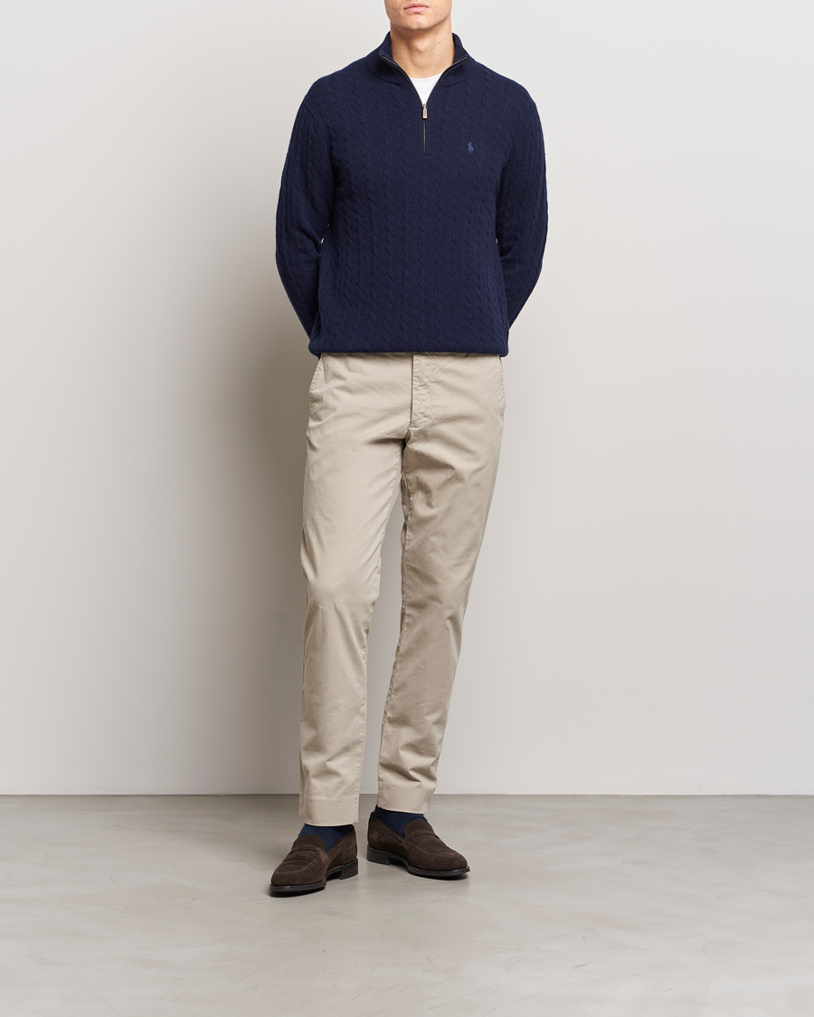 Homme | Pulls Et Tricots | Polo Ralph Lauren | Wool/Cotton Cable Half-Zip Hunter Navy