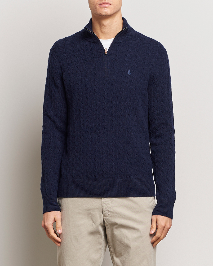 Homme | Pulls Et Tricots | Polo Ralph Lauren | Wool/Cotton Cable Half-Zip Hunter Navy