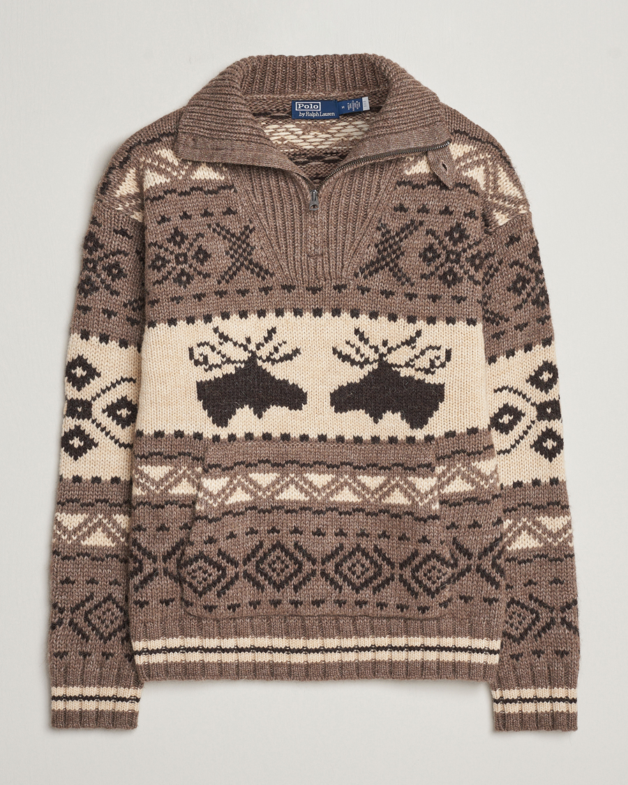 Homme | Pulls Et Tricots | Polo Ralph Lauren | Wool Knitted Half-Zip Sweater Medium Brown