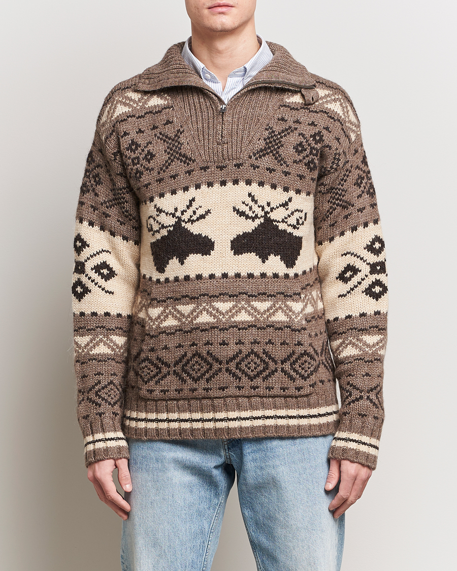 Homme | Pulls Tricotés | Polo Ralph Lauren | Wool Knitted Half-Zip Sweater Medium Brown