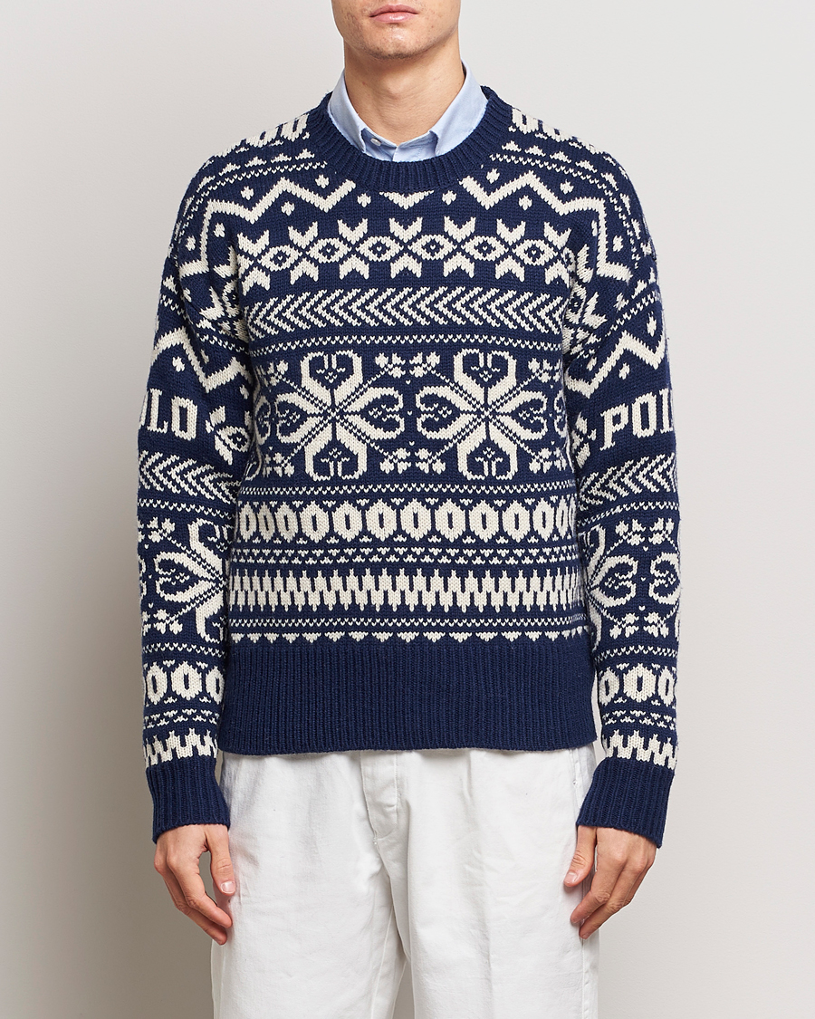 Homme | Pulls Tricotés | Polo Ralph Lauren | Wool Knitted Snowflake Crew Neck Bright Navy