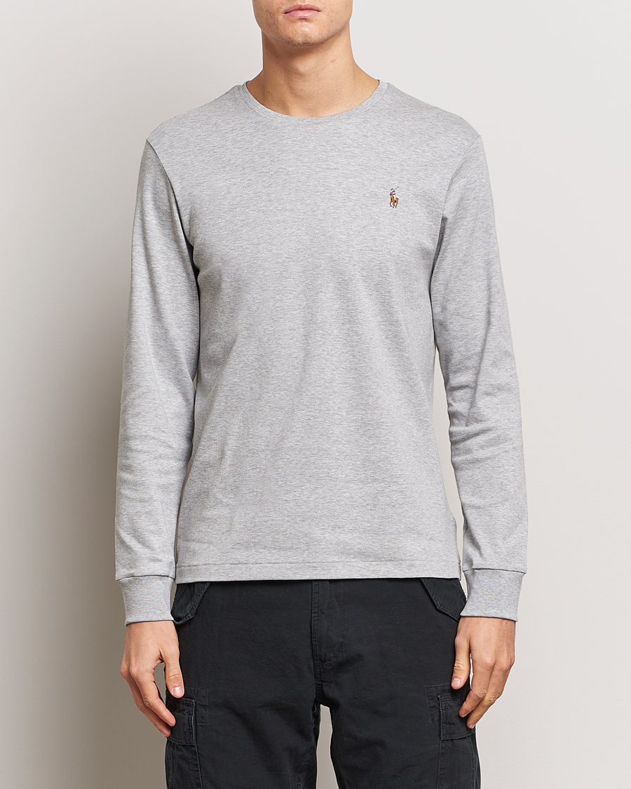 Homme | Sections | Polo Ralph Lauren | Luxury Pima Cotton Long Sleeve T-Shirt Light Grey