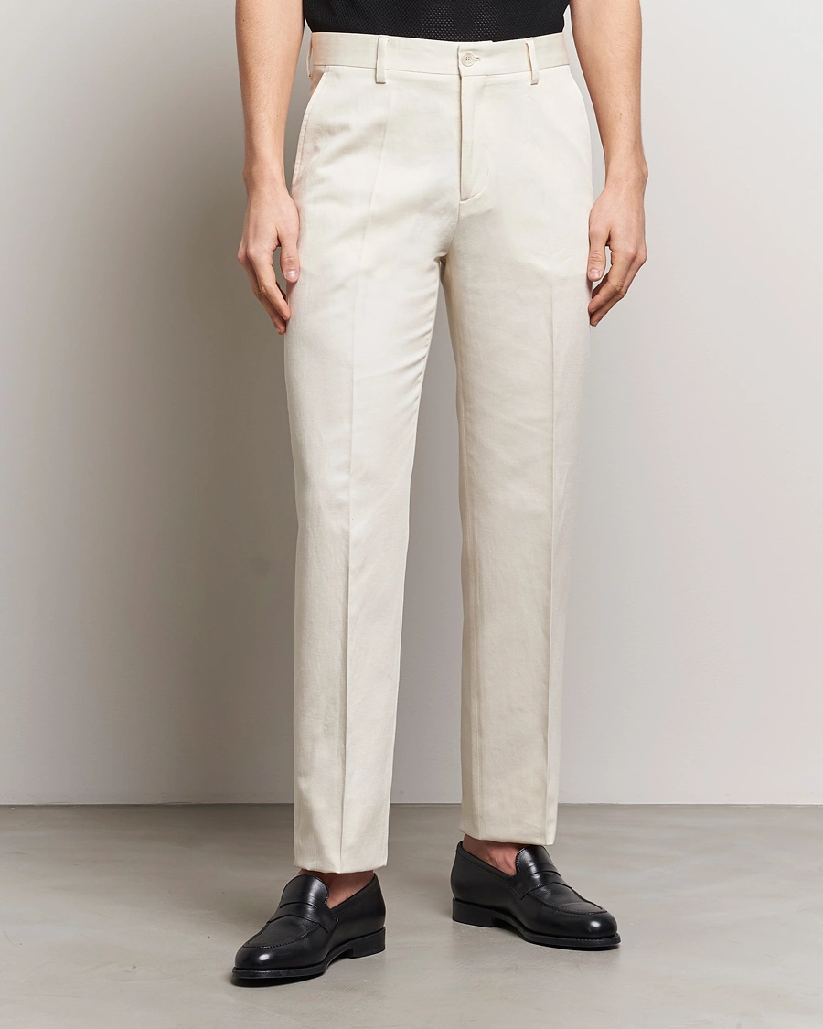 Homme | Pantalons | Filippa K | Straight Linen Trousers Bone White
