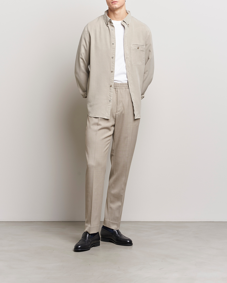 Homme | Pantalons | Filippa K | Relaxed Terry Wool Trousers Sage Melange