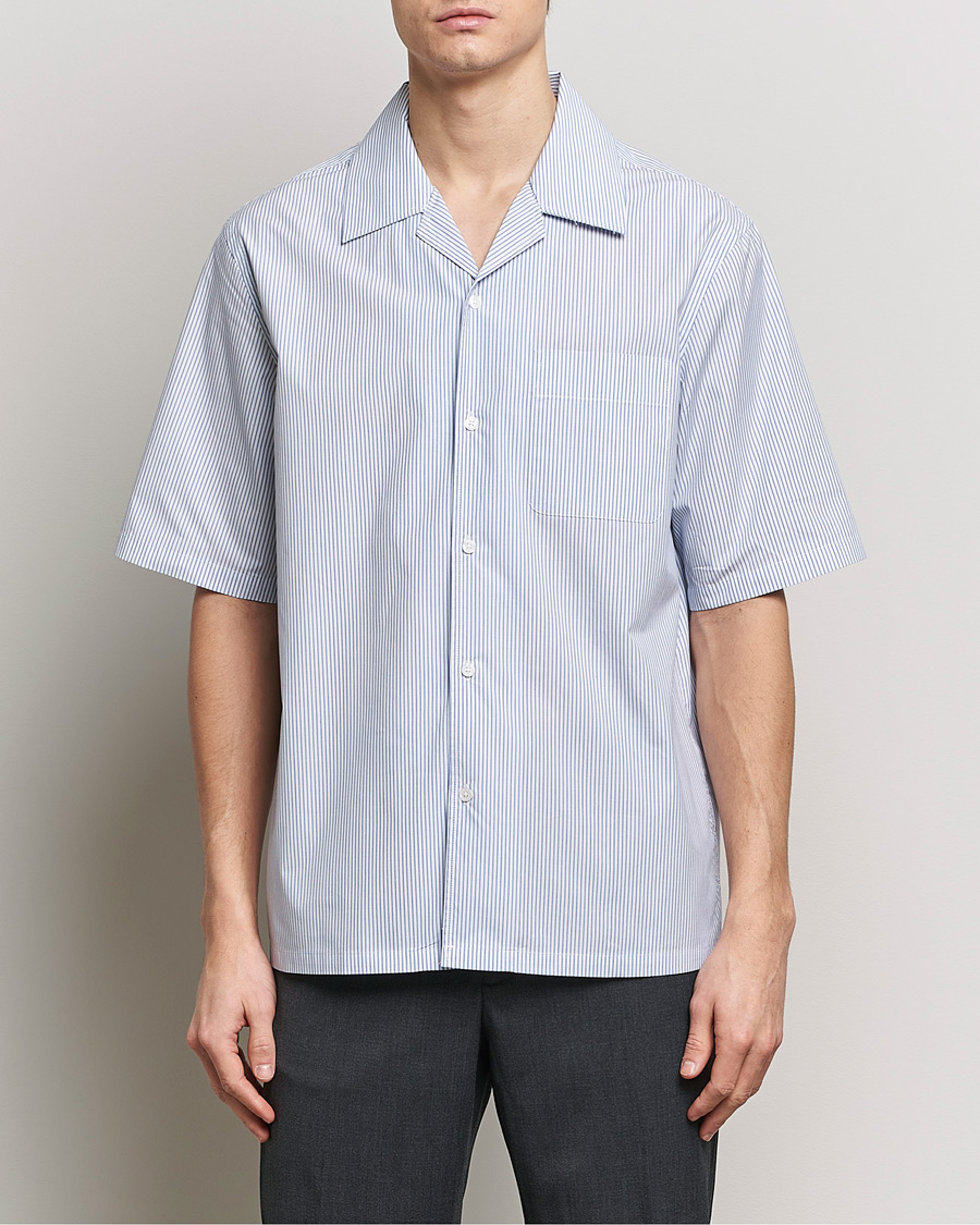 Homme | Chemises À Manches Courtes | Filippa K | Striped Short Sleeve Resort Shirt Blue/White